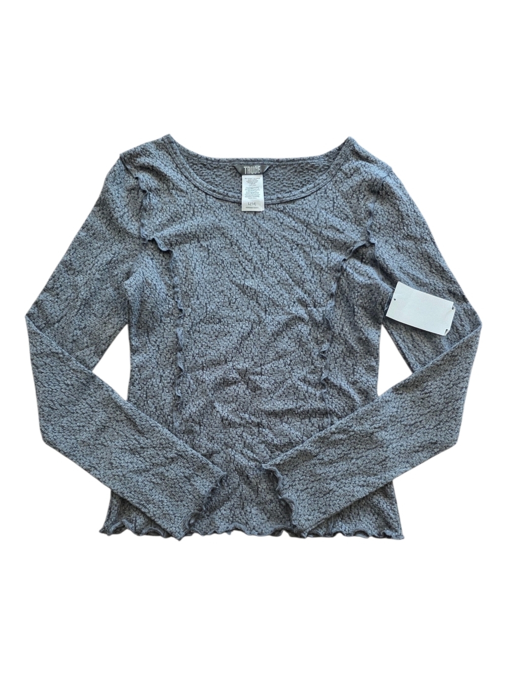 Truce Heathered Gray Textured Knit Long Sleeve Top 14 Girls